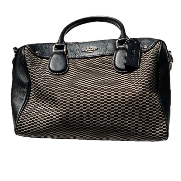 Coach Mini Bennet Satchel Tote Purse Brown Tan Checkerboard Zipper F57242 - Picture 2 of 15